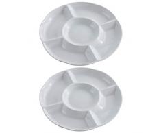 BESTonZON Dip/Snack Ciotole in Porcellana, 5 Scomparti, Ciotole/Piatti antipasti, Appetizer Tray, Sharing Piastra per Snack freschi, 2 Pezzi