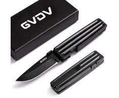 GVDV Coltello Pieghevole 7CR15 Acciaio Inossidabile - Coltello Tascabile da Sopravvivenza con Chiusura di Sicurezza, Coltelli Serramanico da Caccia Metallo (Nero)