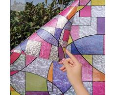 Concus-T Pellicola vetri Anti-UV Elettricità Statica Nessun Adesivo Vinile Premio Decorativo Bicchiere Pellicole Per Vetri Con lArte Geometrica Colorata 45x200cm