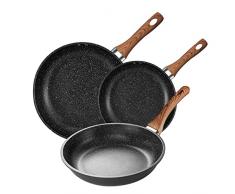 Set di padelle antiaderenti, padelle in pietra, rivestimento in granito, padelle a induzione, padelle per frittata (20 cm+24 cm+28 cm)