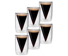 Set DI 6 70 ml Espresso a doppia parete e bicchieri da liquore in vetro con design a punta t.b.d.-effetto, ideale per caffè, liquori, liquori e Grappa, Spikey di Feelino