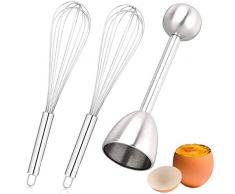 Fiyuer Taglia Guscio Uovo 3 PCS Rompi Guscio Uova Acciaio Inossidabile Egg Cutter Topper sbattiuova Manuale Frusta a Mano Cucina in Inox per sbattere Uova Utensili da Cucina