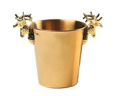 CJshop Portaghiaccio 3 Litri Ice Bucket in Acciaio Inox Ice Wine Vessel Retro Design Deer Head Maniglia, Vino Spumante Beer Barrel Adatto for la casa Bar Banquet (Oro) Secchio di Ghiaccio