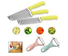 Qiundar Coltello Patatine, 5 PCS Coltello Guaina Vegetale Crinkle Cutter Coltello Ondulato Taglia Patate per Cucine Case Ristoranti Fries Shops