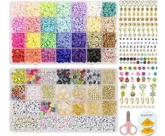 7206pcs 28colori Set di Perline Fai da te argilla Perline per gioielli Fabbricazione Fai da te Kit Piatto rotondo Argilla polimerica Perline distanziatrici Perline Heishi per bracciali Orecchino,6mm