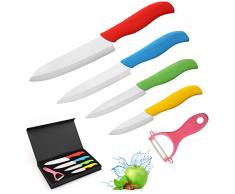 Ballery Set di Coltelli in Ceramica, Professionale Coltelli Ceramica da Cucina Set di Coltelli con Manici in Più Colori Affilato e Leggero Usati per Cucinare Verdure, Frutta e Pane