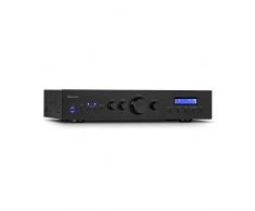 AUNA AMP-CD608 DAB Amplificatore Stereo Hi-Fi, Potenza di Uscita: 4 x 100 Watt RMS a 4 Ohm, 2 Uscite per Casse Stereo, Radio DAB+, Bluetooth, Ingresso Ottico, AUX-In, CD-In, DVD-In, Nero