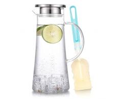 SUSTEAS Caraffa in vetro da 1,5 litri, con coperchio, per il tè freddo, per vino, caffè, latte e succo, caraffa per bevande