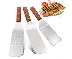 3Pezzi Teppanyaki Spatola Bistecca, Spatola in Acciaio Inox per Piastra in Metallo, Spatola per Barbecue in Acciaio Inox con Manico in Legno per Barbecue, Cucina, AllAperto, Cucina, Teppanyaki