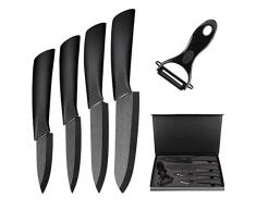 Ballery Set Coltelli da Cucina, Coltelli Ceramica Cucina Professionale Chef Coltello da Cucina, Coltelli Ceramica con Guaina Protettiva, Nera Set di 5