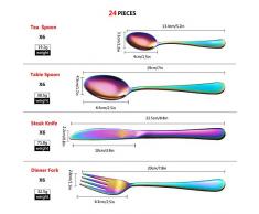 Velaze Set di Posate da Tavola per 6 Persone, Set 24 Pezzi in Acciaio Inox 18/10, Posate Servizio 6 Cucchiai, 6 Forchette, 6 Coltelli, 6 Cucchiaini tè - Arcobaleno (B24)