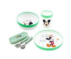 damaloo Mickey Mouse Set Svezzamento Prima Pappa Antiscivolo con Posate - BPA Free - Piattino pappa svezzamento, ciotola, tazza, posate con custodia. Set pappa bambina riutilizzabile 5 pz