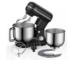 LionLen Impastatrice Planetaria con 2 Ciotole(5L + 4L) Impastatrice Pane Pizza Ultra Silenziosa con Doppio Gancio, Frusta a Filo, Frusta Piatta, Paraspruzzi, Robot da Cucina Professionale, Nero