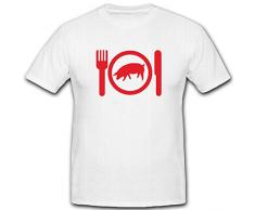 Maiale esser Teller Coltello Forchetta maiale cibo pranzo – T shirt # 4526 bianco Medium