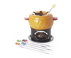 Excelsa La Fondue Servizio Fonduta Per 6, Acciaio, Rosso/Giallo/Verde/Arancio, 18x16.5x18.5 cm