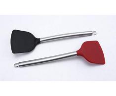 Spatola in silicone flessibile, resistente al calore fino a 600F, ideale per capovolgere uova, hamburger, crepes e altro ancora, nero + rosso