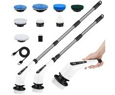 Spazzola Elettrica Rotante, Spazzola per La Pulizia Senza Fili con 8 Testine per Trapano Sostituibili, Vasca e Piastrelle per Pavimenti Scrubber Mocio Impugnatura Regolabile per Bagno, Cucina, Auto