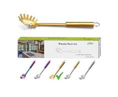 Berglander Forchetta da Pasta, Posatore per Pasta in Acciaio Inossidabile Dorato, Cucchiaio per Spaghetti, Posatore per Spaghetti Dorato con placcatura in Titanio, Forchetta per Noddle (Oro)