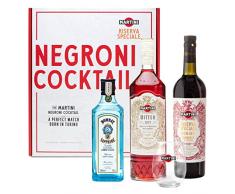 Martini Negroni Cocktail Kit Gift Set, Include Martini Riserva Speciale Rubino Vermouth 75cl, Martini Riserva Speciale Bitter 70cl, Gin Bombay Sapphire 35cl, Bicchiere Tumbler Martini