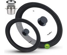 Walfos Coperchio Universale per pentole – Vetro temperato con Bordo in Silicone Resistente al Calore, Adatto per pentole e padelle da 16/18/20 cm e 24/26/28 cm