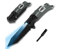 GVDV Coltello Pieghevole in 440C Acciaio Inossidabile - 9 in 1 Multiuso Coltello Tascabile con Maniglia in Alluminio, Coltelli Serramanico per Sopravvivenza Caccia Campeggio e Escursionistico