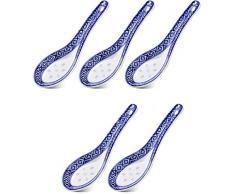 LATRAT 5 Pezzi Cucchiai di Porcellana Cinese Cucchiaio Da Zuppa Cucchiaio Di Porcellana Blu E Bianca, Cucchiaio Da Dessert Antipasto Posate