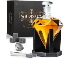 Whisiskey - Decanter per Whisky - Diamante - 900ML - Regalo Uomo - Caraffa Whiskey - Regali Compleanno - Set include 4 Cubetti di Ghiaccio Riutilizzaibili, Pinze e Beccuccio