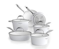 COOKSMARK Set pentole e padelle in Ceramica Swan, Set di pentole in Alluminio Antiaderente Lavabili in lavastoviglie, 10 Pezzi, Bianco