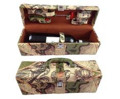 GMMH LN 16 - 11 - Set accessori da vino, 6 pezzi, idea regalo, con coltellino da sommelier, cavatappi, taglia pellicola, tappo, termometro da vino, versatore, in elegante scatola di legno di colore rosso scuro.