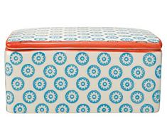 Bloomingville Burriera con cperchio Emma - Portaburro Contenitor per Burro in gres colorato L 13 x H 6 x W 10 cm, Blu Rosso, Ceramica Gres