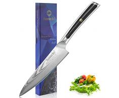 Sunnecko Coltello Universale Damasco 13 cm Coltello da Chef Professionali Coltelli da Cucina per Tagliare Frutta e Verdura Coltelli Giapponesi VG10 Impugnatura Ergonomica G10 -Serie Elite
