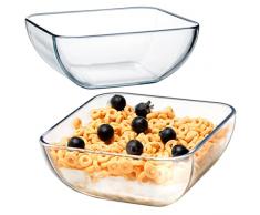 NUTRIUPS Ciotola di vetro Set di ciotole di vetro per insalate di vetro, ciotole di vetro, conservare, preparare una ciotola quadrata (1.3 L)