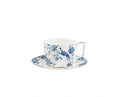 fanquare Set di Tazze da Tè e Piattini in Porcellana dosso da 250 ml per 1 Persona, Tazze da Caffè e Piatti in Bianco e Blu, Tazza da Tè in Porcellana Floreale Britannica per Donne