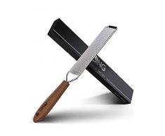 LNG Grattugia Zester Premium (38 x 5 cm) – Grattugia per parmigiano, grattugia per limone, grattugia zenzero con lame affilate in acciaio inox e manico in legno. + Libro di cucina gratuito come e-book