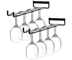 Aieraczy 2 Pezzi Porta Bicchieri Sospesi, 30cm Portabicchieri Sospeso, Porta Calici Sottopensile, Porta Calici da Parete, Porta Calici da Vino con Viti per Bar, Mobile da Vino, Cucina, Nero