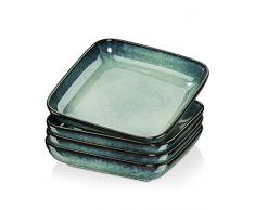 vancasso Serie Stern Piatti Fondi gres, Set Piatti Fondi Quadrati , Scodelle Ceramica da Zuppa, Insalatiere Stoneware,Piatti Fondi per 4 Persone,Piatti Stile Vintage