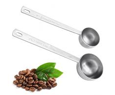 Cucchiaio Dosatore da Caffè, 2 pezzi Misurino Dosatore Caffe in Acciaio Inox da 15 ml e 30 ml, con Manico Lungo per Misurazione Varie Polveri e Liquidi