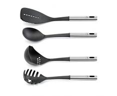 Giannini Extragourmet set 4 mestoli nylon Manico acciaio inox Multifunzione Spatola forata Cucchiaione Mestolo Servispaghetti