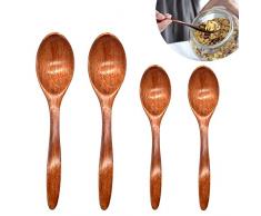 Cucchiaio Legno Set di 4, Naturale Cucchiaini Caffe Piccoli Cucchiaino Legno Miele Fatto a Mano Cucchiaini Legno Piccoli per Tè Caffè Miele Condimento Zucchero Zuppa di Riso Miscelatura (14cm+18cm)