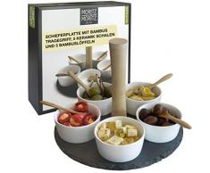Moritz & Moritz Set da 11 pz Serving Set Sesame - Vassoio in Ardesia con Manico in Legno Ciotole in Ceramica cucchiai di bambù - per antipasti e Snack