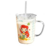 Tazza per il latte per bambini con cannuccia, tazza per lacqua in vetro per la colazione creativa carina per bambini, tazza per bere divertente con motivi colorati, tazza per succo di frutta