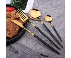 Posate Coltello Forchetta Cucchiaio occidentale utensili da cucina in acciaio inox partito della casa di arte di set da tavola, Easy Clean & lavapiatti - sicura e lucidato a specchio,4pcs come foto