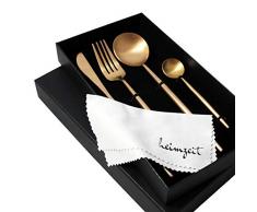 heimzeit Set di Posate in Acciaio Inox di Alta Qualità 18/10 - Colore: Oro Rosa - Design Elegante - 1 Persona - 4 Pezzi (Coltello, Forchetta, Cucchiaio, Cucchiaino) - Lavabili in Lavastoviglie