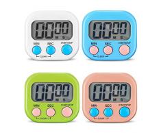 Birshe Timer da Cucina 4 Pezzi Timer Digitale Timer Piccolo Timer con Magnetico e Supporto,Allarme Forte,Conteggio Fino e Conto Alla Rovescia Timer per Cottura al Forno,Studio,Allenamento Fisico