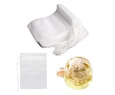 120pcs Bustine tè Filtro Sacchetti tè con Coulisse tè Sfuso Tisane caffè Grani Bustina tè Vuota Non candeggiato monouso Sacchetti Bustine Tè Tessuto Monouso Infusore Tè e Tisane Usa Getta Confezione