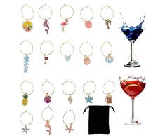 Segnabicchieri Ciondoli,18 Pezzi Segnabicchieri Marcatori di Ciondoli,Ciondoli per Bicchieri di Vino,Segnabicchieri Charms Marcatori,per Distinguere i Bicchieri da Vino,per Bar Feste Decorazioni