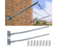 parpyon® Bracci Stendibiancheria da balcone esterno, Stendibiancheria da parete o ringhiera in ferro per filo per stendere il bucato prodotto 100% Italiano (A Muro, Acciaio Zincato)