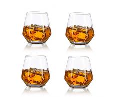 Glasseam Bicchieri da Whisky Diamond Set di 4 Bicchieri da Whisky Inclinati 300ml Bicchiere da Whisky Look Moderno per Uomo, Donna, papà, Marito, Amici, Bicchieri per Bourbon/Rum/Bar Tumbler
