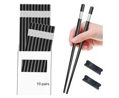 10 Paia Bacchette Cinesi, Bacchette da Cucina Bacchette Riutilizzabili Bacchette per Adulti Materiale in Lega, Bacchette per Casa, Ristorante con 2 Supporti per Bacchette(Trifoglio dargento)