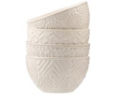 Ciotola Colazione Ciotole Cereali Ceramica - Set di 4 Ciotoline Zuppa Porcellana - Ciotole Dessert Vintage con Motivo in Rilievo - Scodelle Piccole per Gelato | Riso | Yogurt | Latte | Dolci - 350 ml